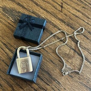 Louis Vuitton Vintage Padlock On 14K Chain Necklace #220 + Gift Box